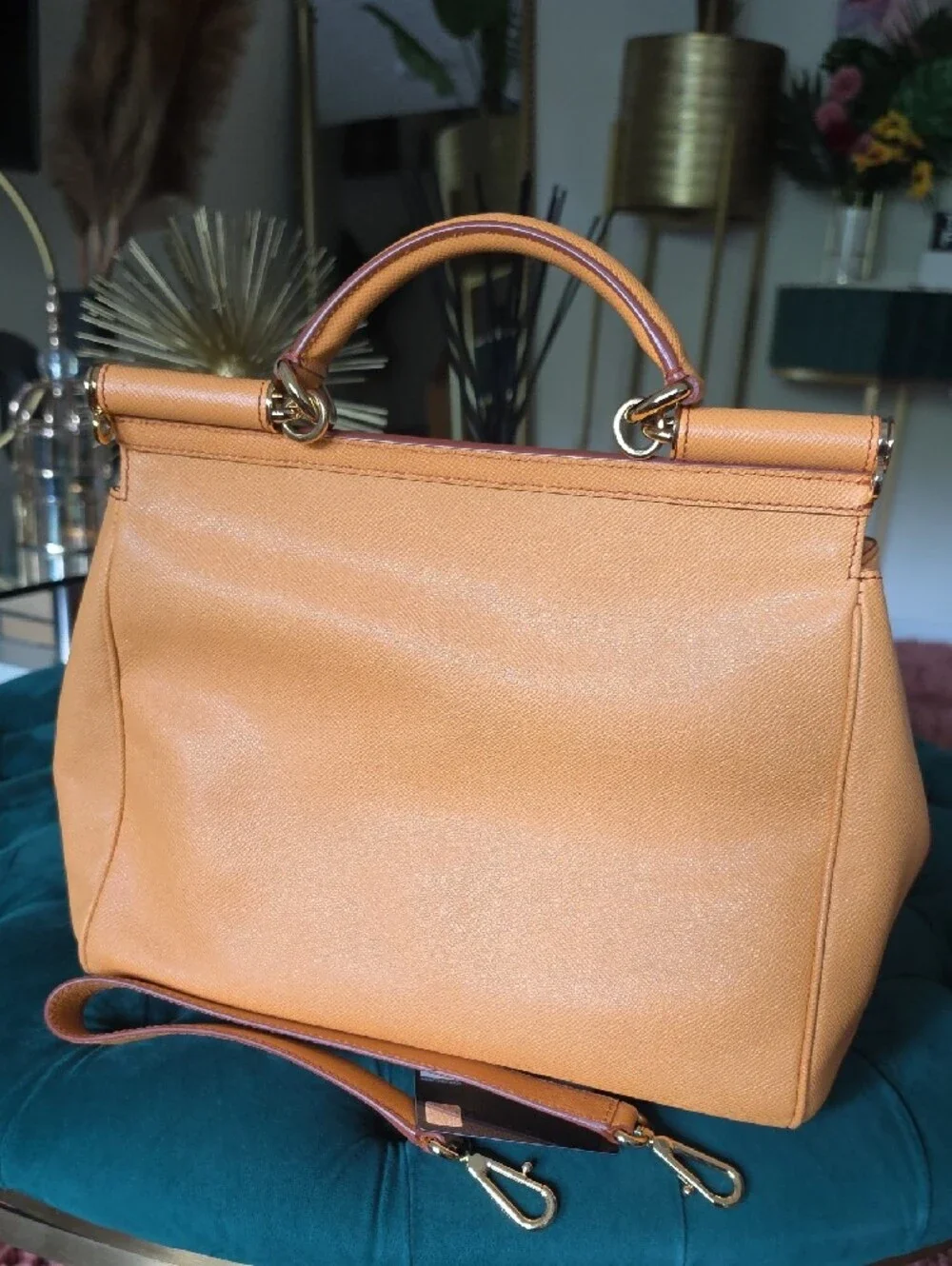 Dolce & Gabbana Sicily Large  Leather Top-Handle Satchel In Yellow Mustard